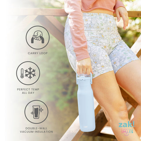 Zak Designs bottle with leak-proof straw lid when closed prevents spills in bags.