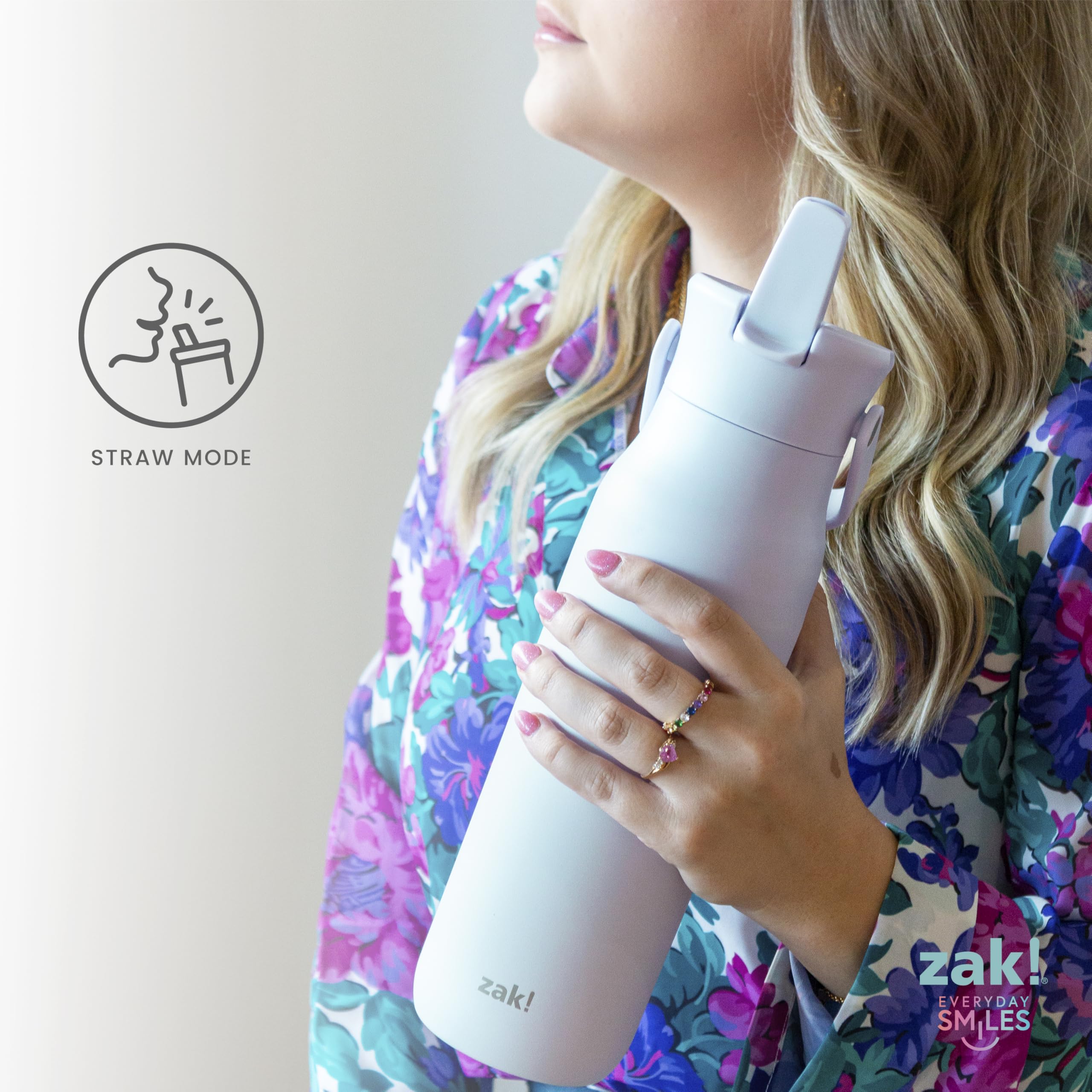 Zak Designs on-the-go bottle shown in bag for travel and daily use.