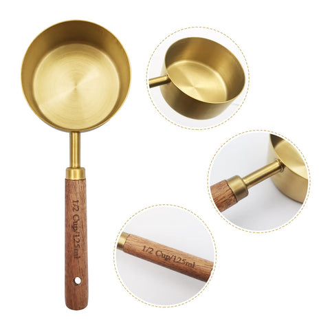 Zalaxt gold measuring cups wooden handle for comfortable measuring during cooking