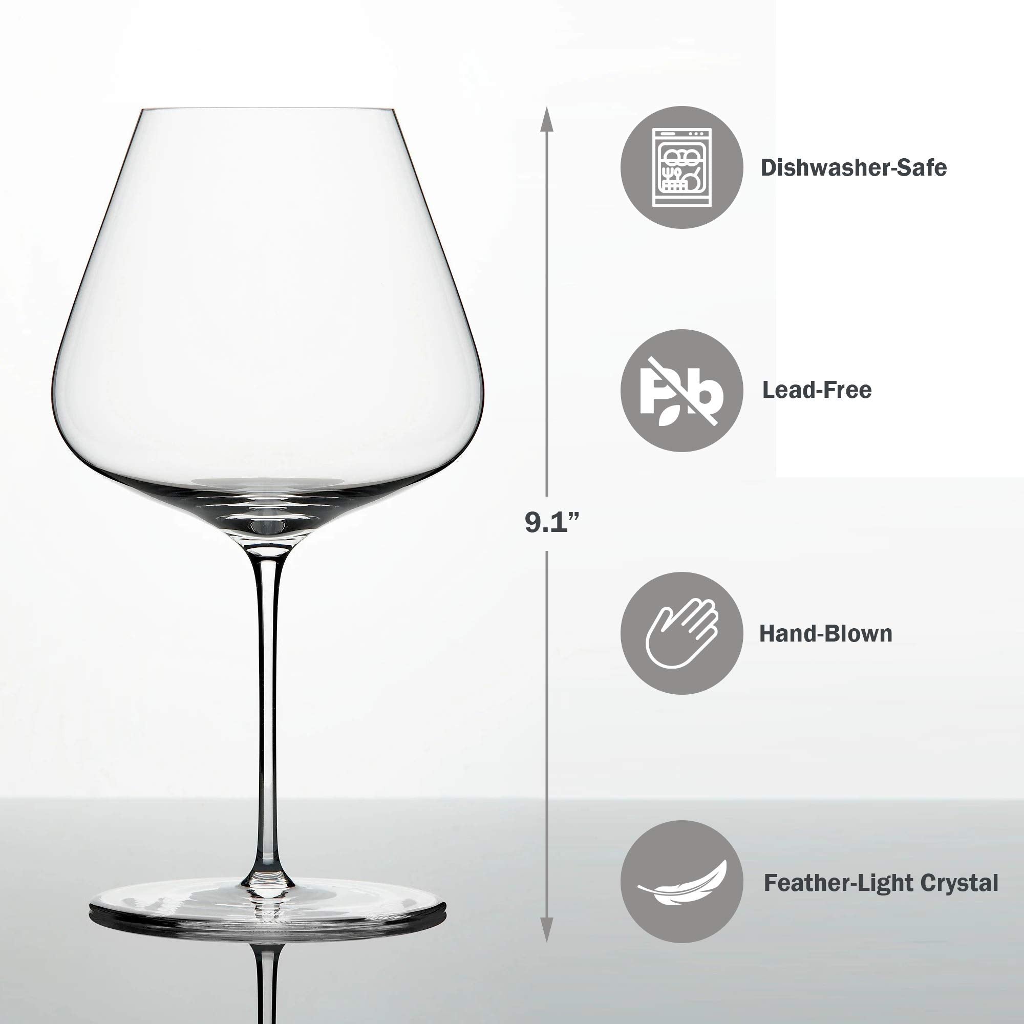 Zalto Denk'Art Burgundy red glass with thin lip supports direct wine contact.