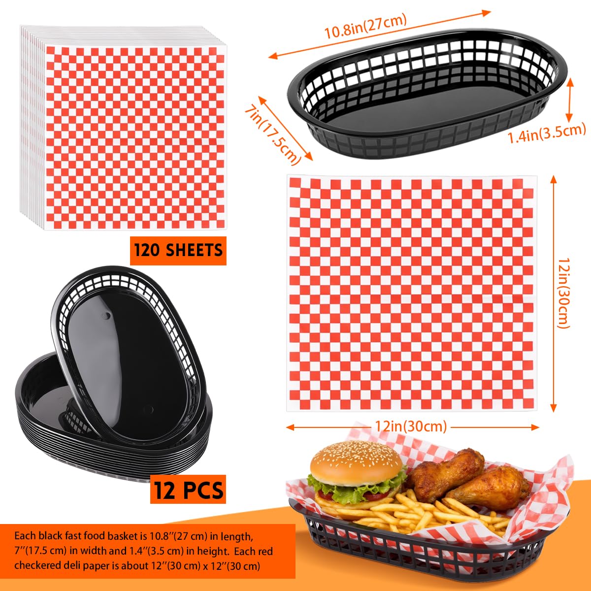 Zandfelo red checkered deli liners; protects food and reduces grease soak-through.