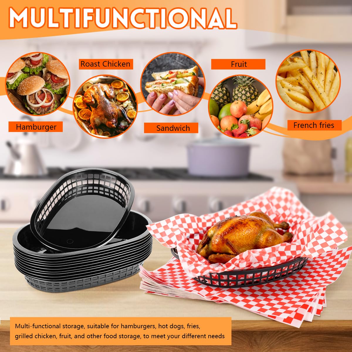 Zandfelo retro baskets enhance burger presentations with nostalgic charm.