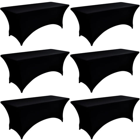 ZarzaaSik 6ft black spandex table cover on a folding table for a sleek, smooth surface.