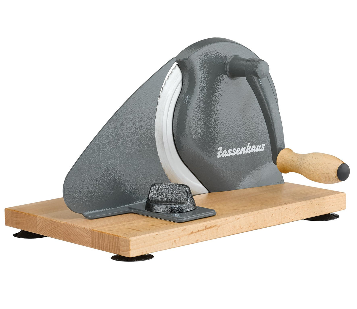 Zassenhaus Original Classic bread slicer on a wooden base for precise slices.
