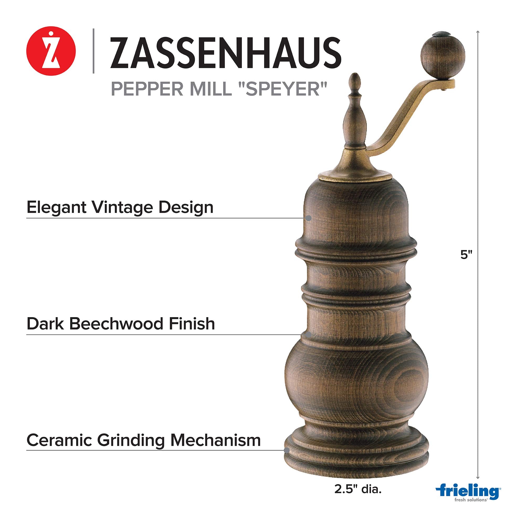 Zassenhaus Speyer pepper mill ceramic grinding mechanism close-up for longevity.