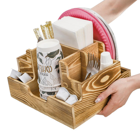 ZAVOOS pinewood countertop organizer adds rustic charm and order.