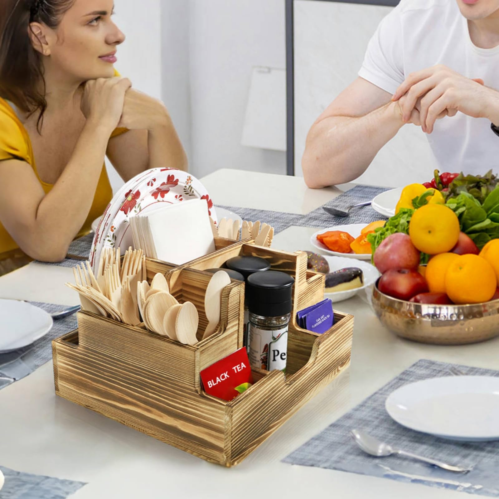 ZAVOOS silverware holder with charcoal burn enhances decor while storing flatware.