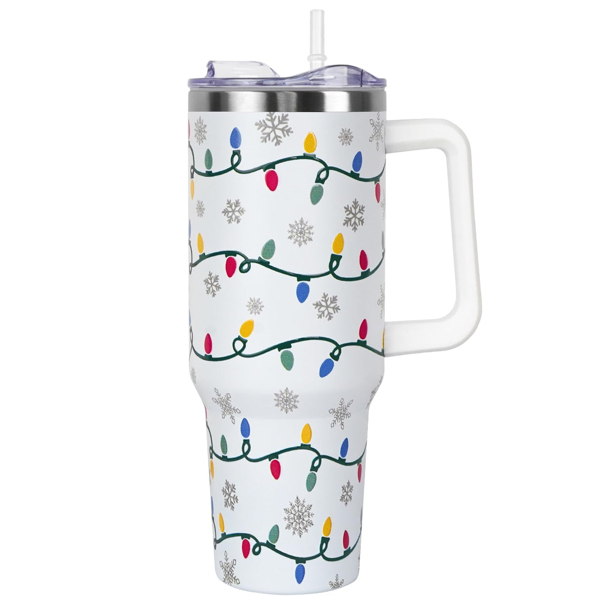 Zbnisiw Christmas tumbler with handle and straw lid, 40 oz, ideal for on-the-go use.