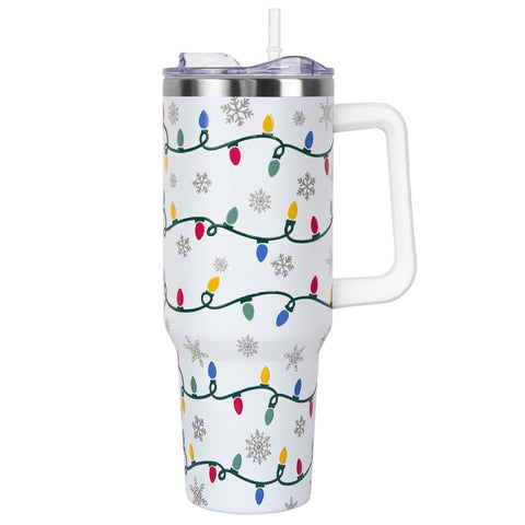 Zbnisiw Christmas tumbler with handle and straw lid, 40 oz, ideal for on-the-go use.