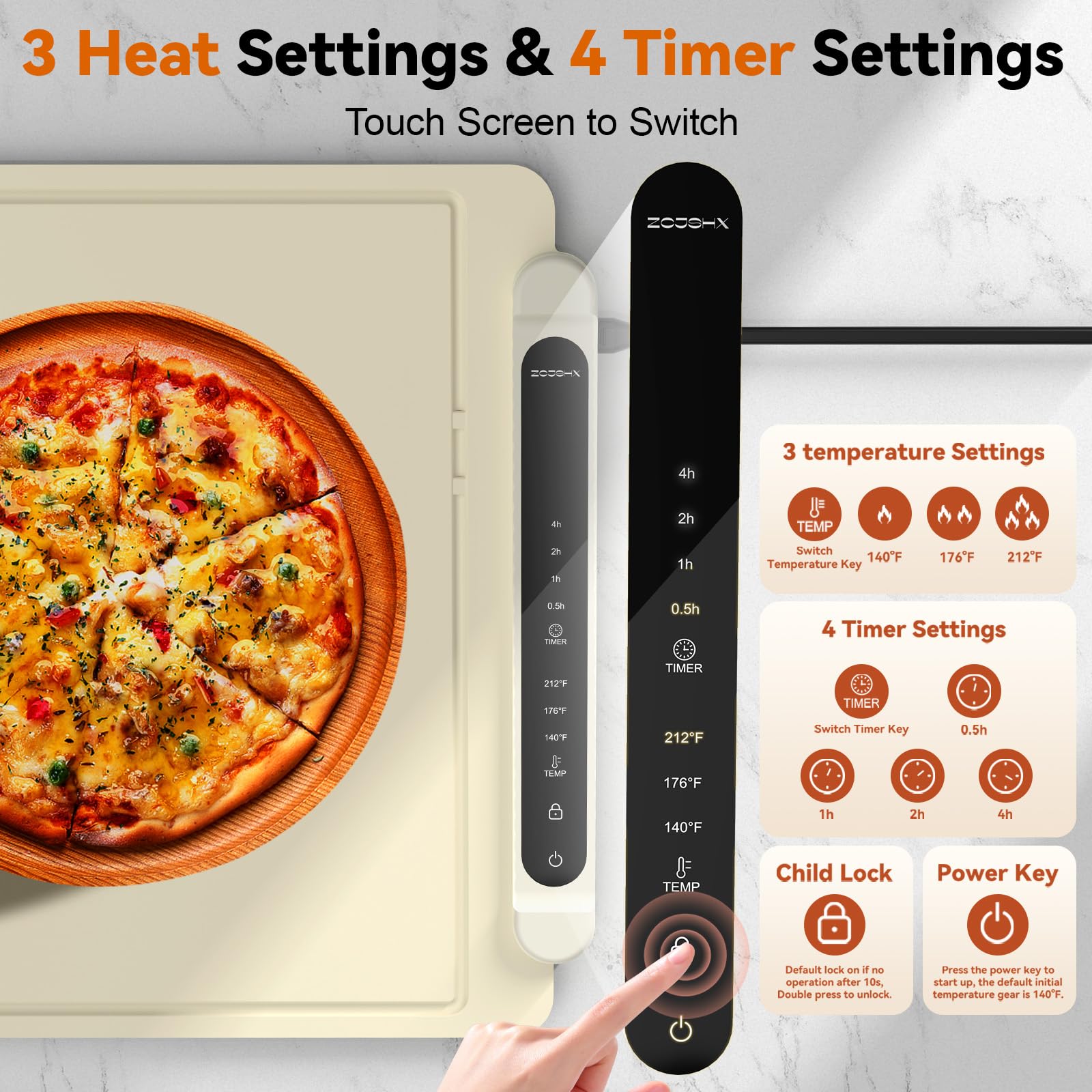 ZCJSHX warming mat control panel highlights three temperature settings