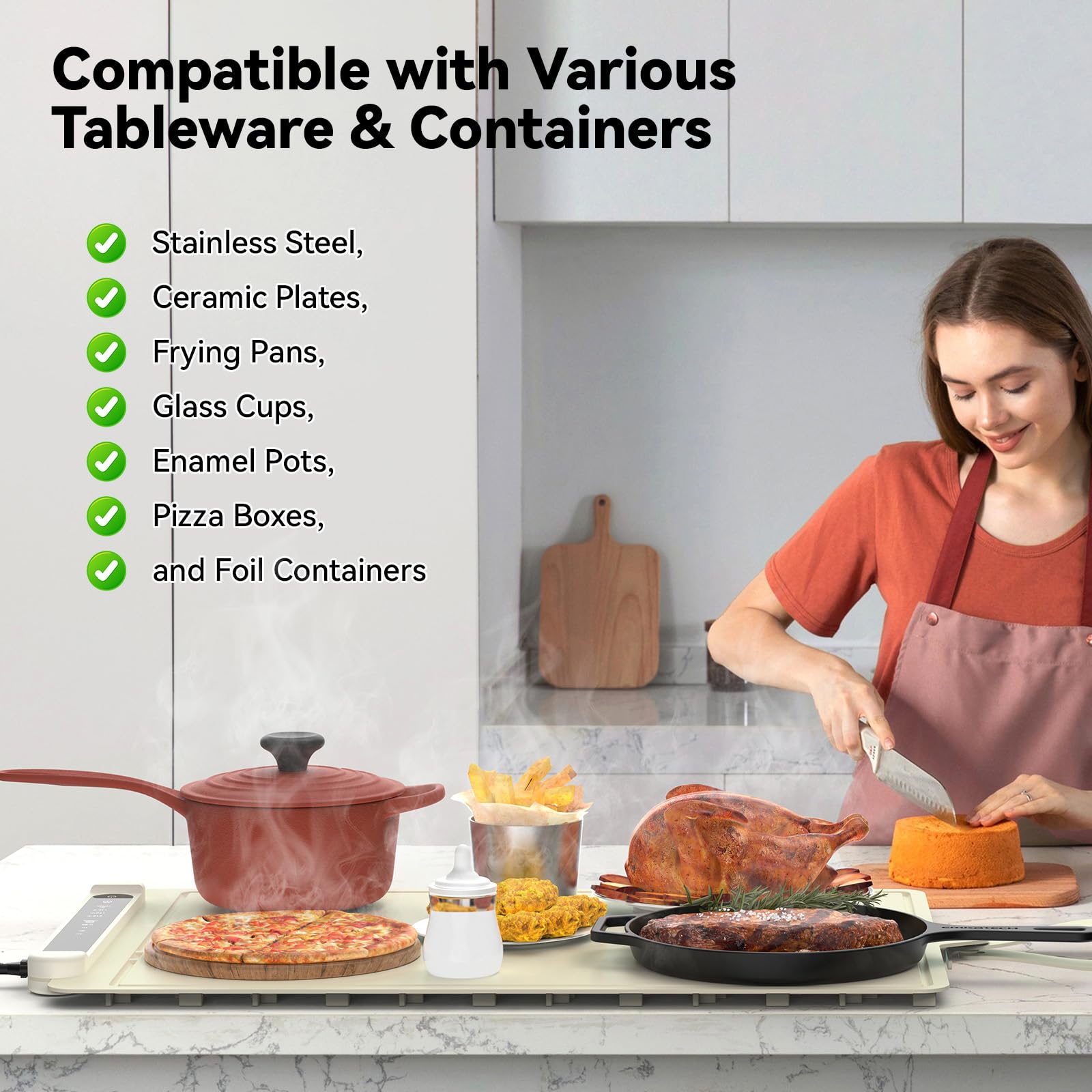 ZCJSHX warming mat in use at a holiday party with warm dishes