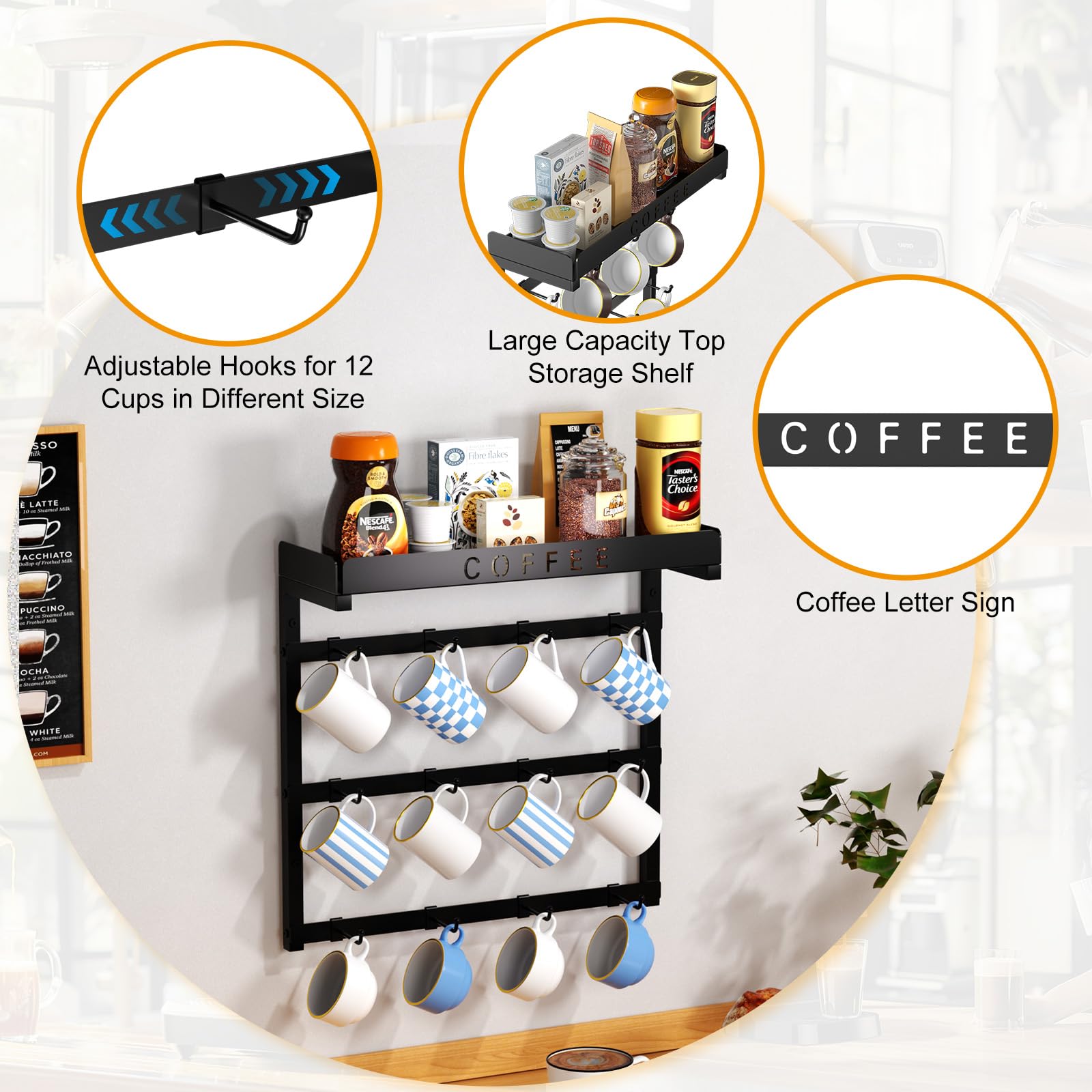 ZDDLOINP 3-tier mug rack displays mugs neatly while saving counter space.