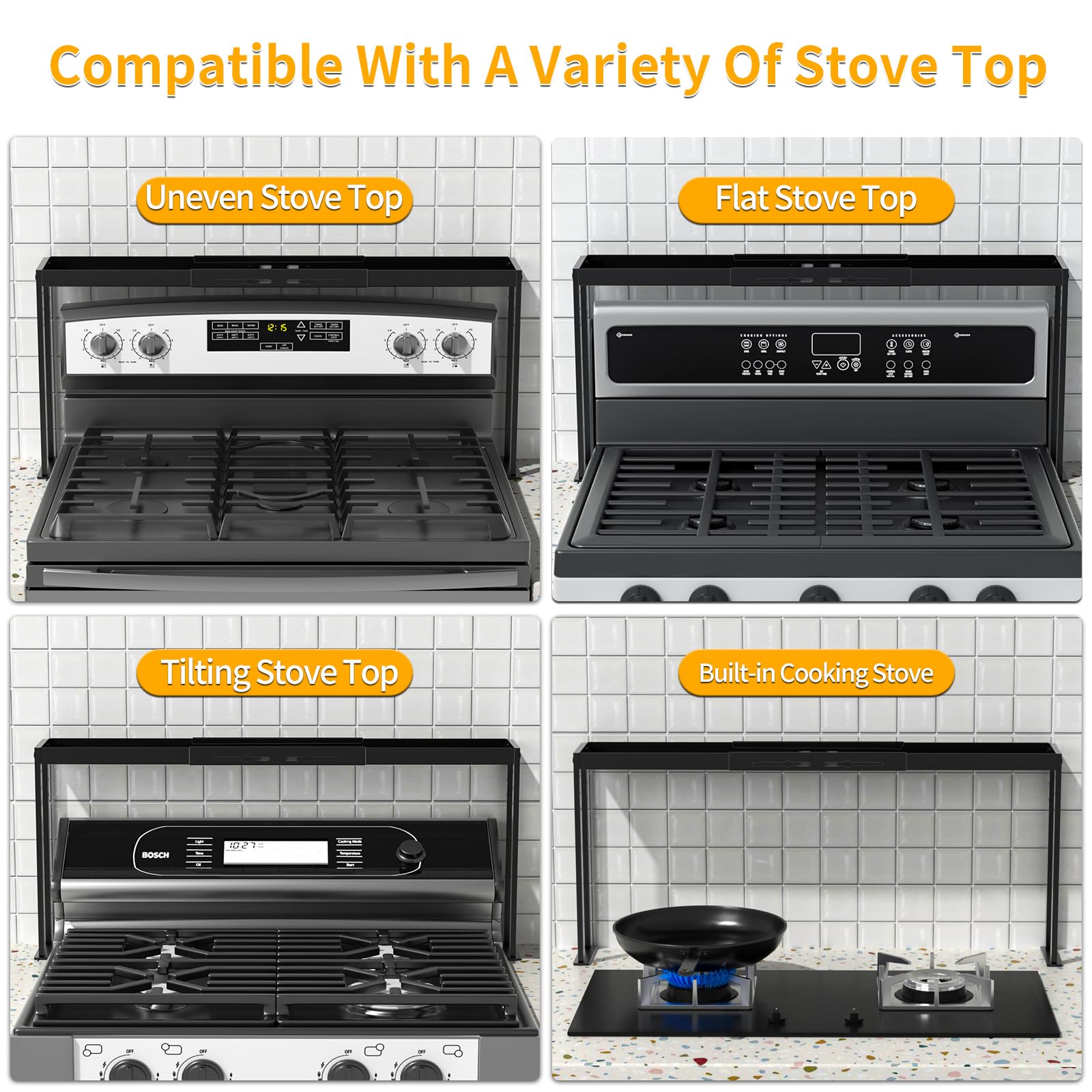 ZDDLOINP spice rack shelf side view highlights adjustable fit for various stove widths.