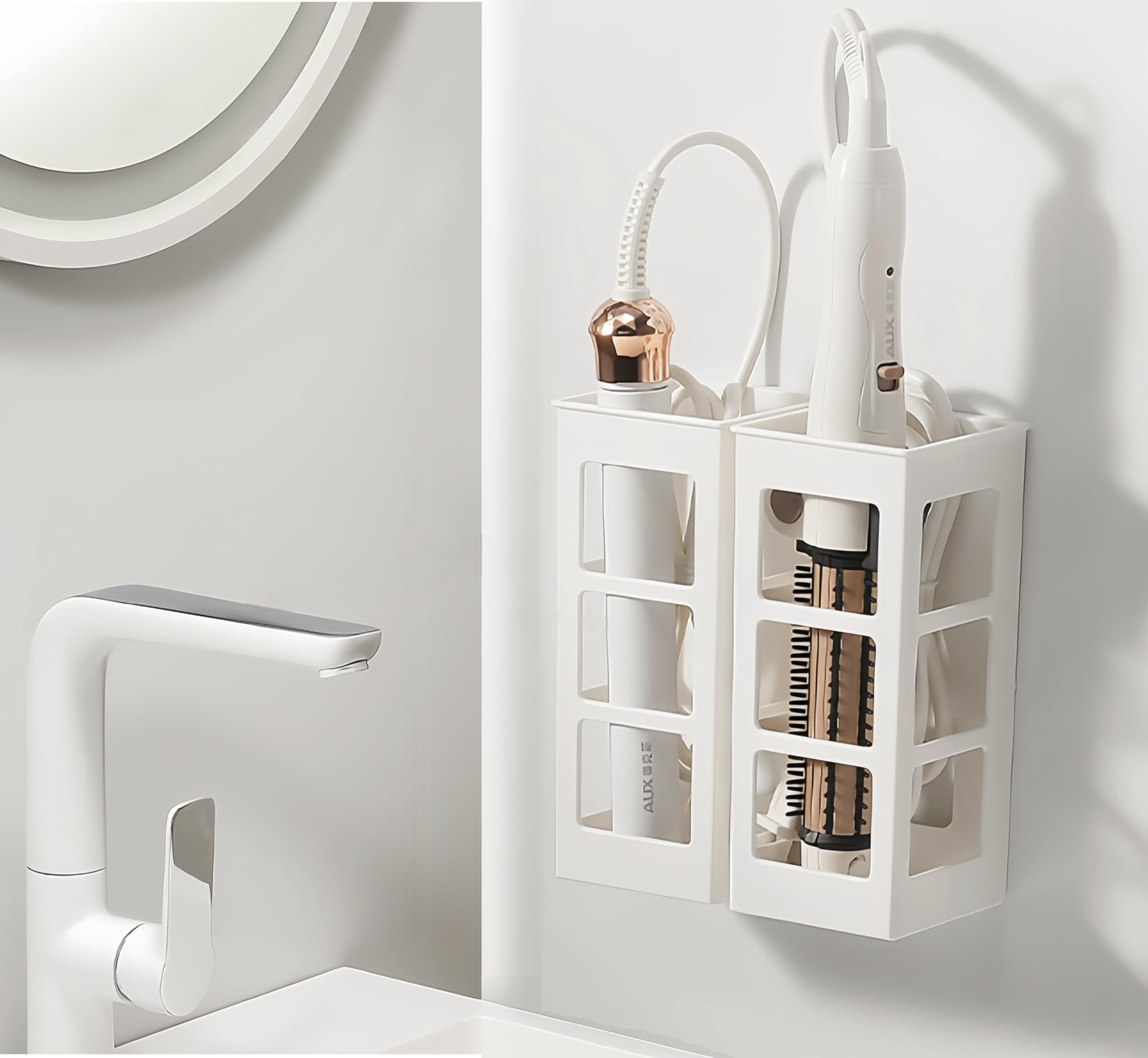 Zdesign hair tool organizer wall-mount closeup showing compact storage for easy access