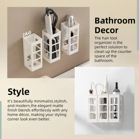 Zdesign wall-mount in bathroom demonstrating clutter-free counter and organized styling tools