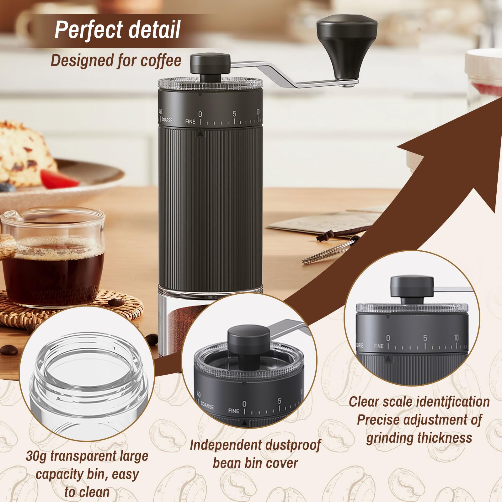 ZDFRBJG grinder has a 30g bean capacity for quick single servings.
