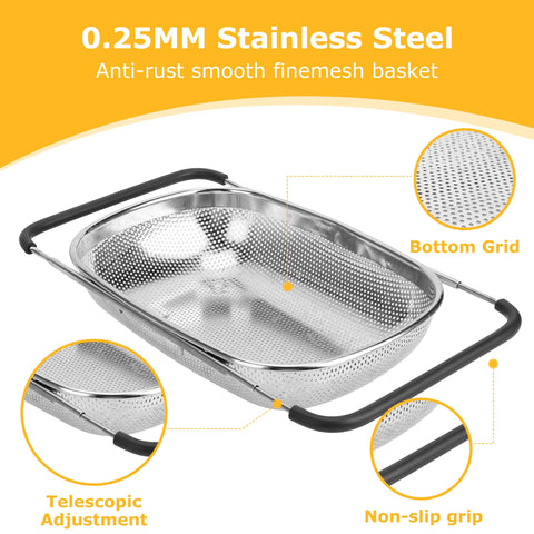ZDRongZhen expandable rubber grip keeps the colander stable on any sink.