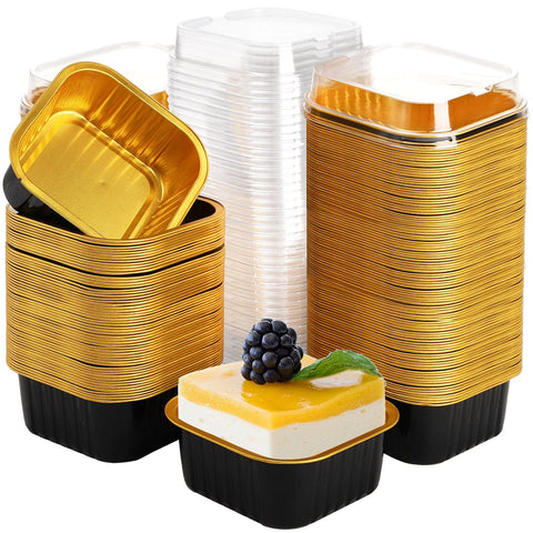 ZEAYEA 100-piece aluminum baking cups with lids, perfect for party desserts.