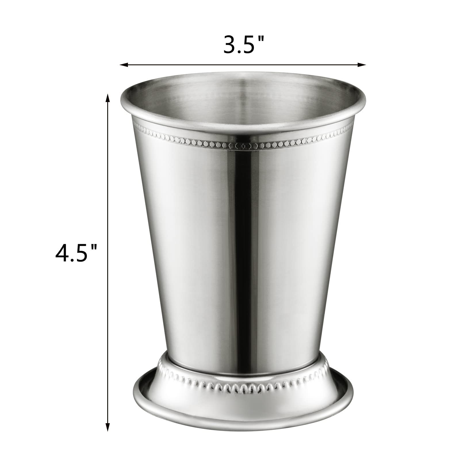 ZEAYEA stainless steel cups with beaded trim viewed from the side for elegant gatherings.