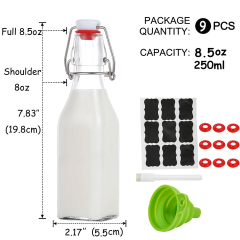 ZEBEIYU swing-top 8oz bottle with open cap for easy pouring.