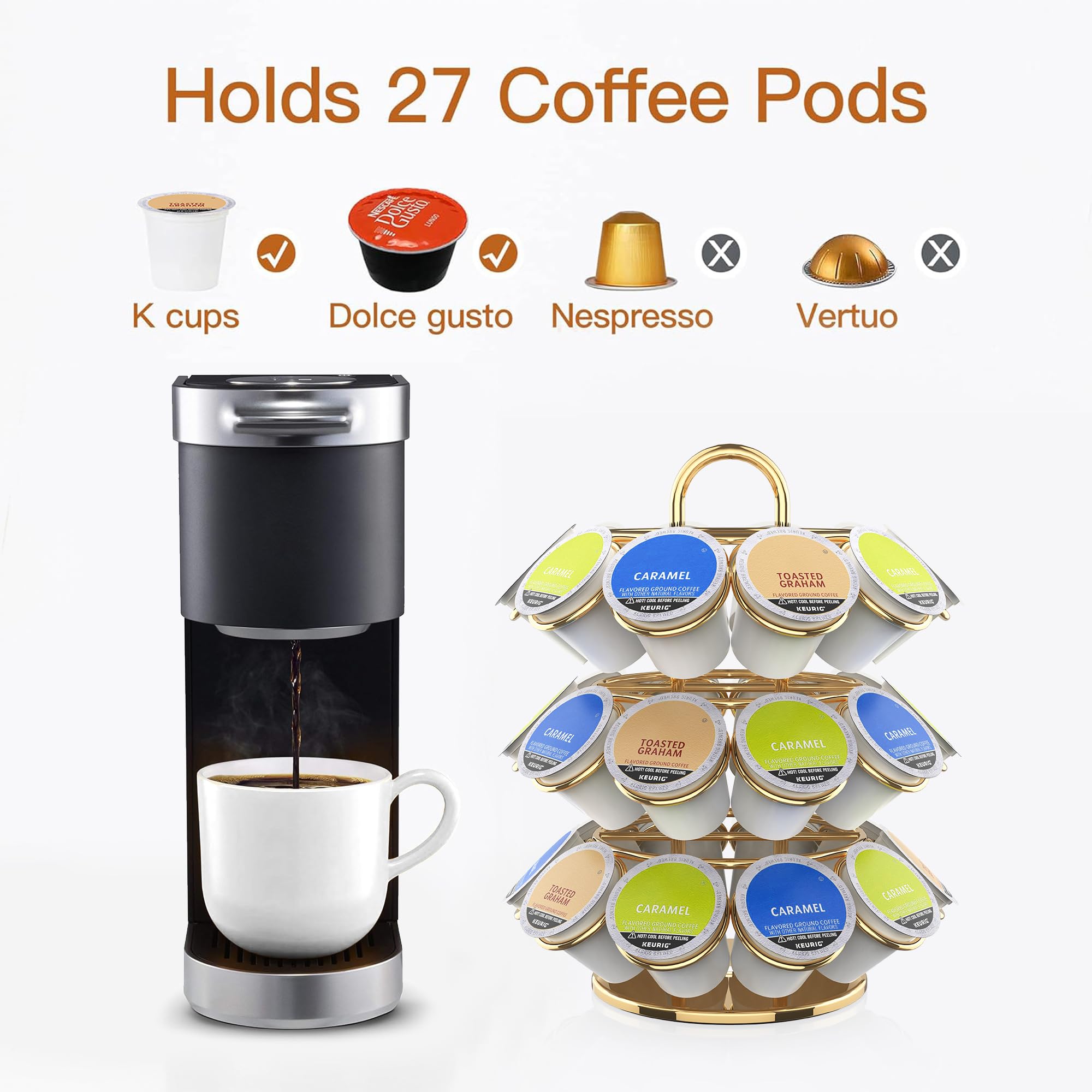 ZECENN K-Cup carousel offers 360-degree rotation for easy pod selection.