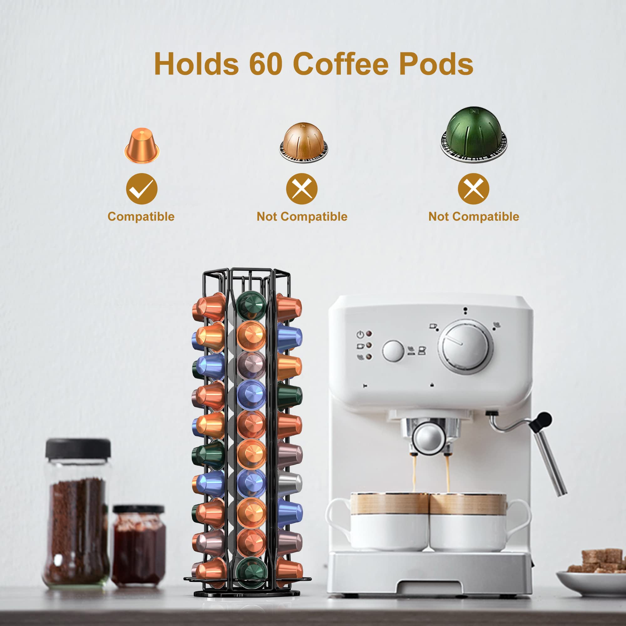 ZECENN Nespresso OriginalLine pod storage rotates smoothly for quick flavor selections.
