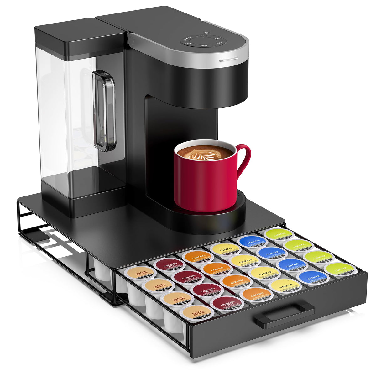 ZECENN storage drawer with 36-pod capacity for Keurig pods, neatly organized