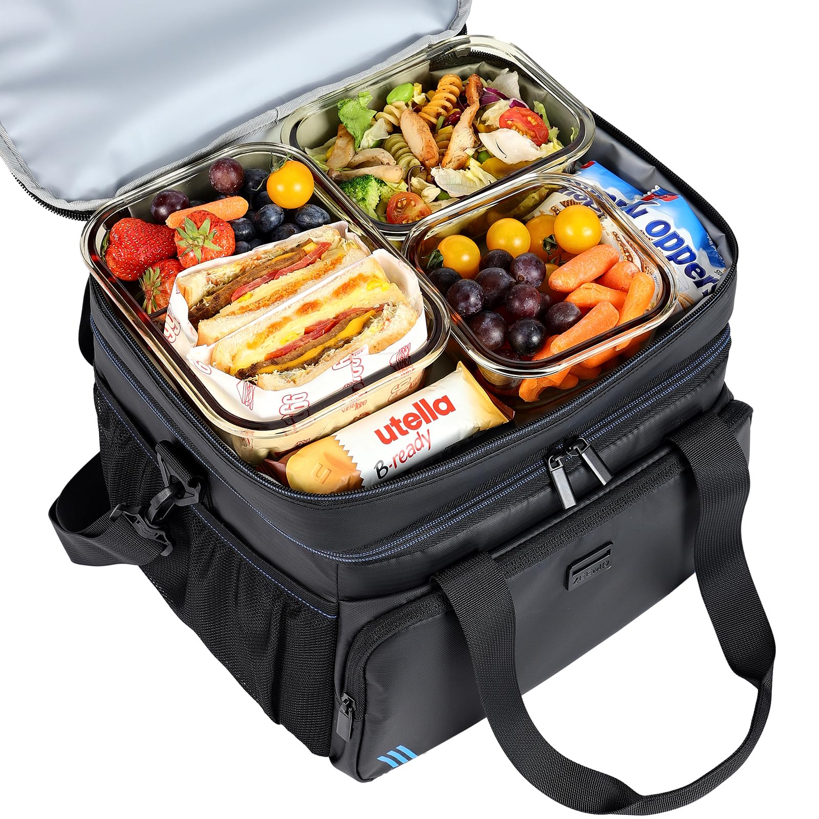 ZEEMO Soft Cooler Bag main compartment open, reveals 19 L capacity for lunches on the go.
