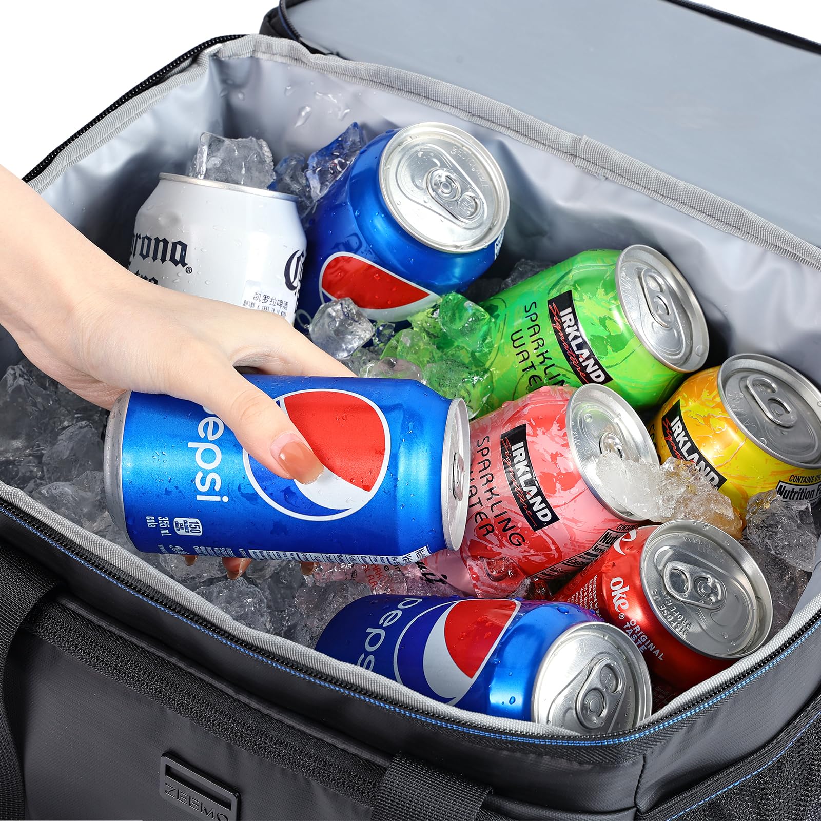 ZEEMO Soft Cooler Bag upper compartment, snacks and utensils neatly arranged for easy access.