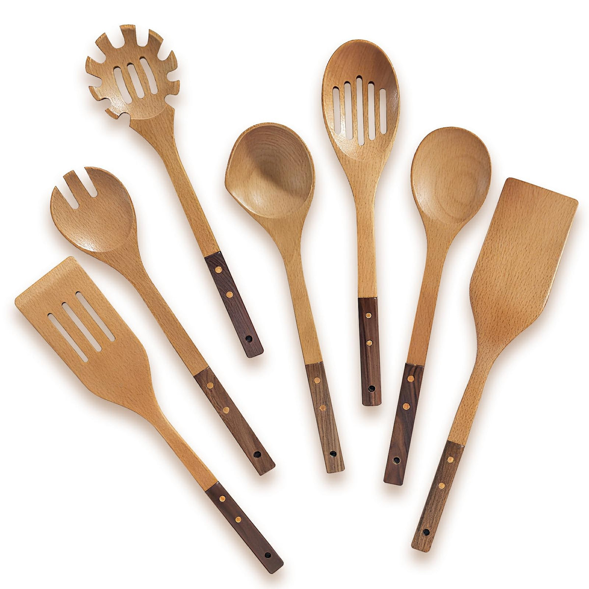 Zeikiwe flat spatula in two-tone wood for easy non-stick cooking.