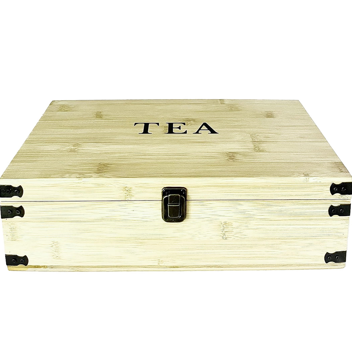 Zen Earth Inspired large tea organizer box top view showing spacious compartments for organized tea storage.