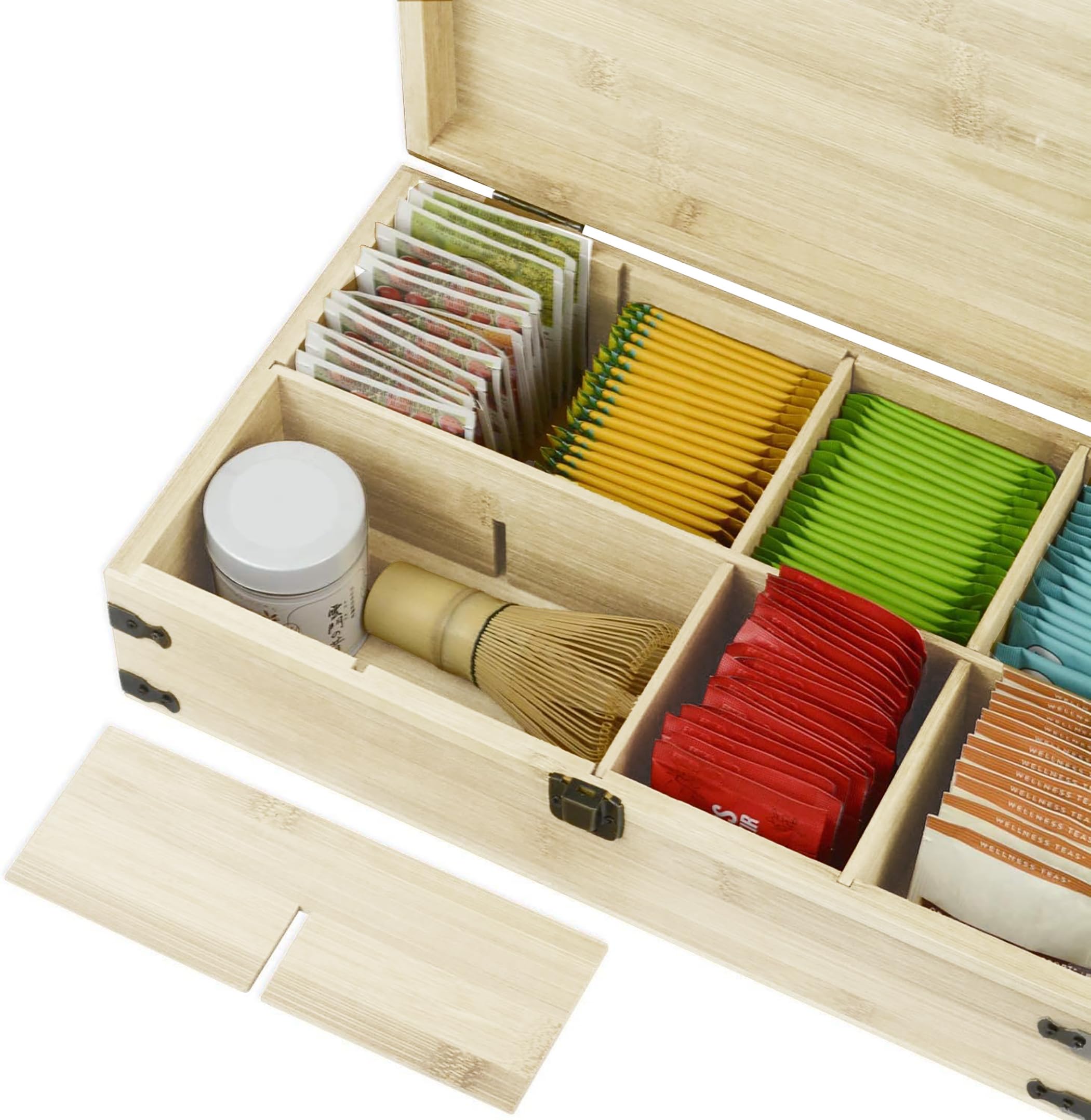 Zen Earth Inspired interior with removable slots demonstrates flexible fit for different tea bags.