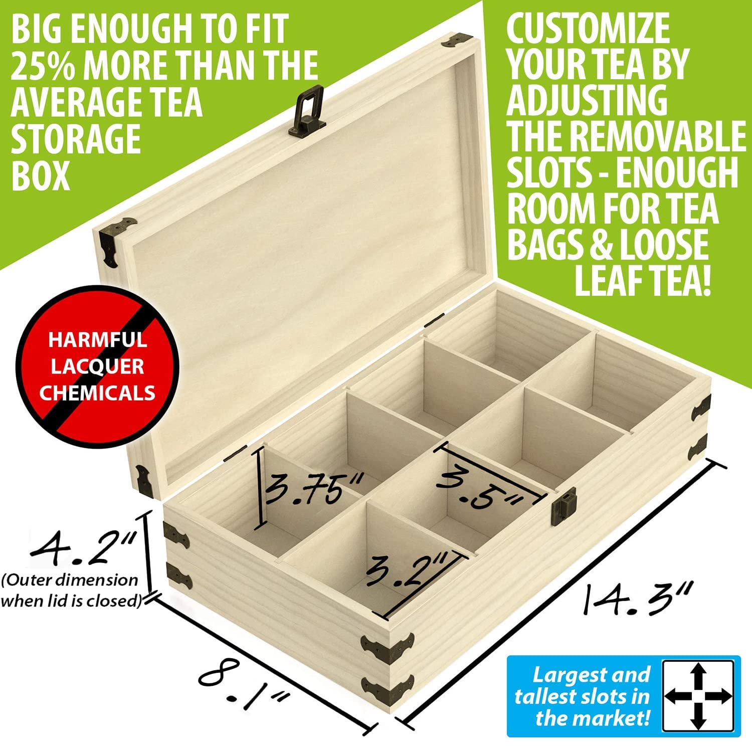 Zen Earth Inspired eight-slot chest on a shelf suggests versatile storage beyond tea.