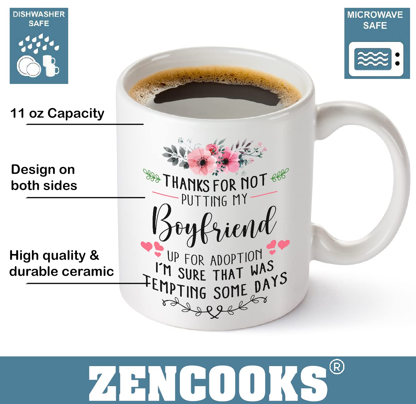 Zencooks print-on-mug that never fades, keeps colors vibrant after washing.