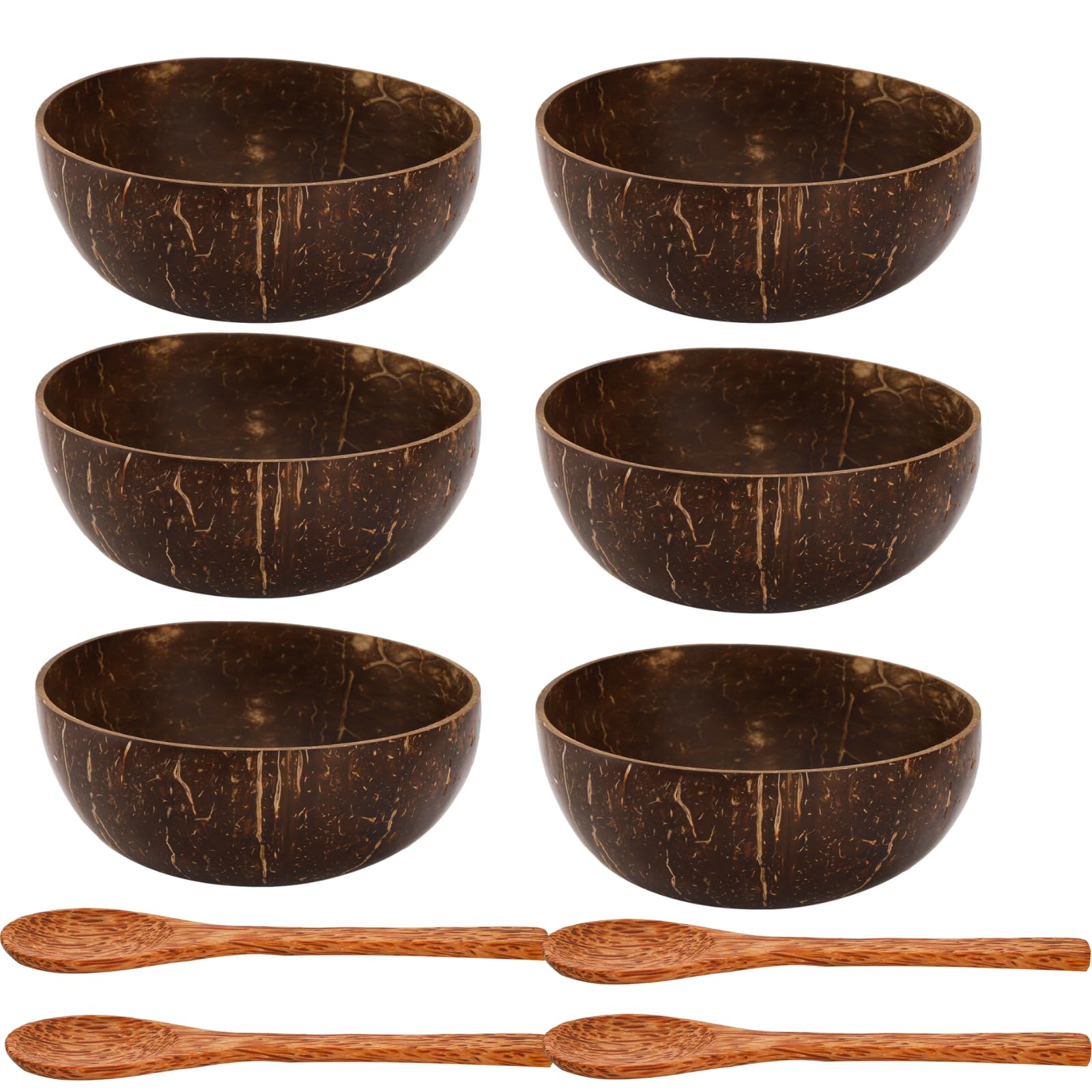 ZENFUN six-pack coconut bowls with wooden spoons set for versatile meals.