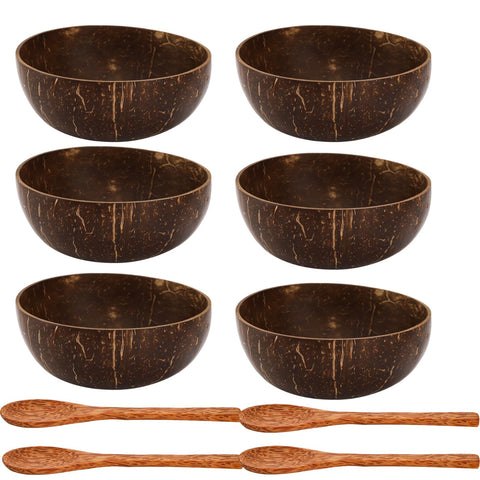 ZENFUN six-pack coconut bowls with wooden spoons set for versatile meals.
