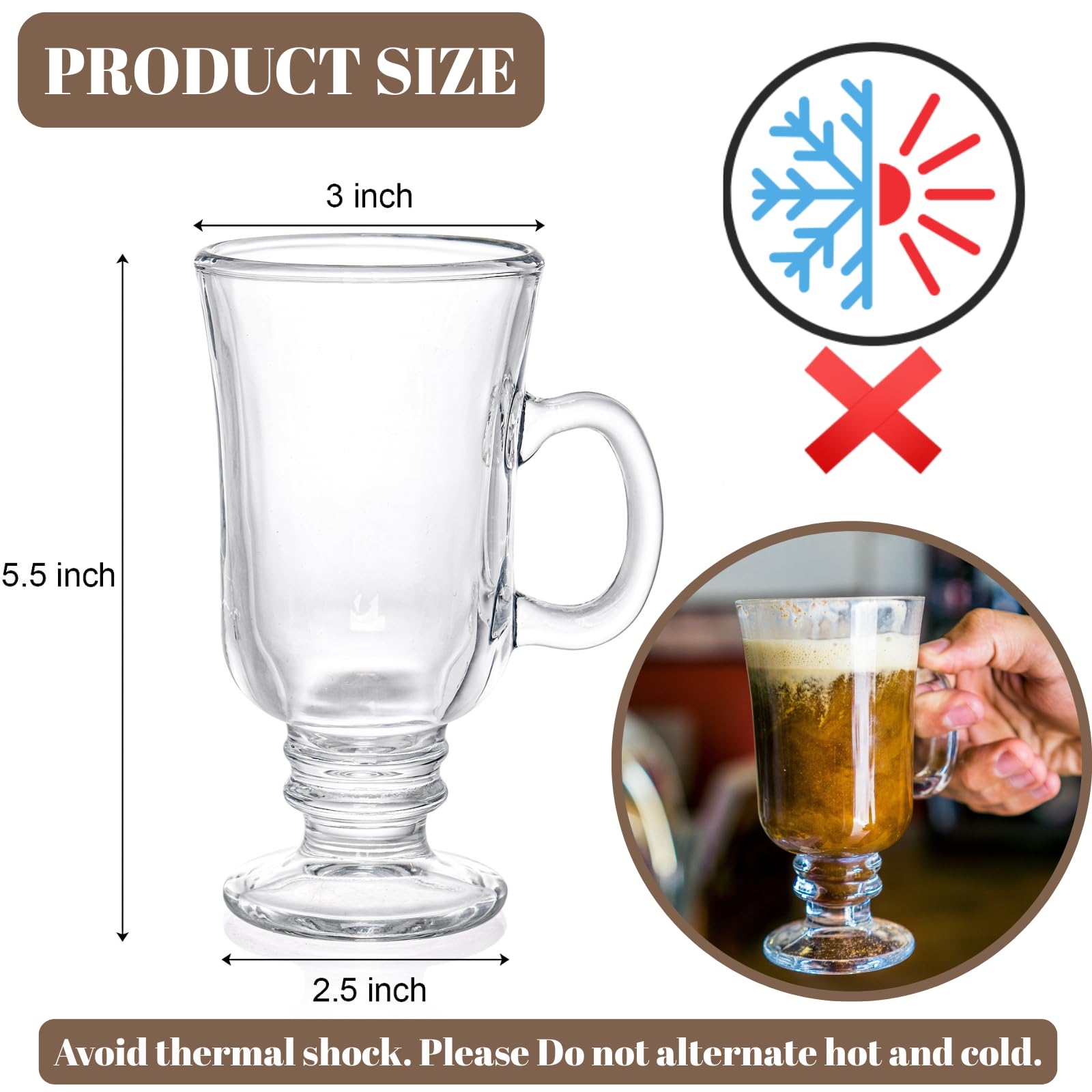 ZENFUN clear glass mug with handle showcases crema and aroma beautifully.