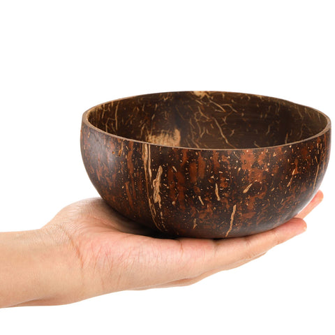 ZENFUN natural finish coconut bowls highlight rustic texture for salads.