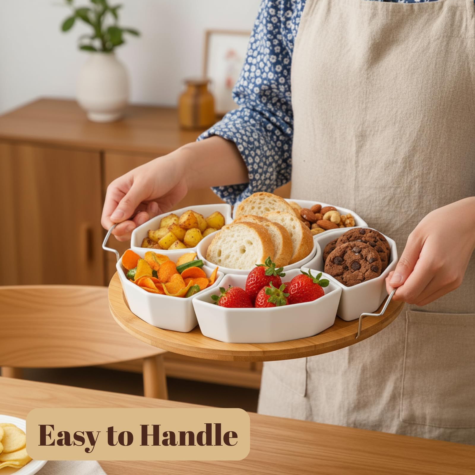 ZENFUN 11-inch diameter tray keeps snacks neat and accessible.