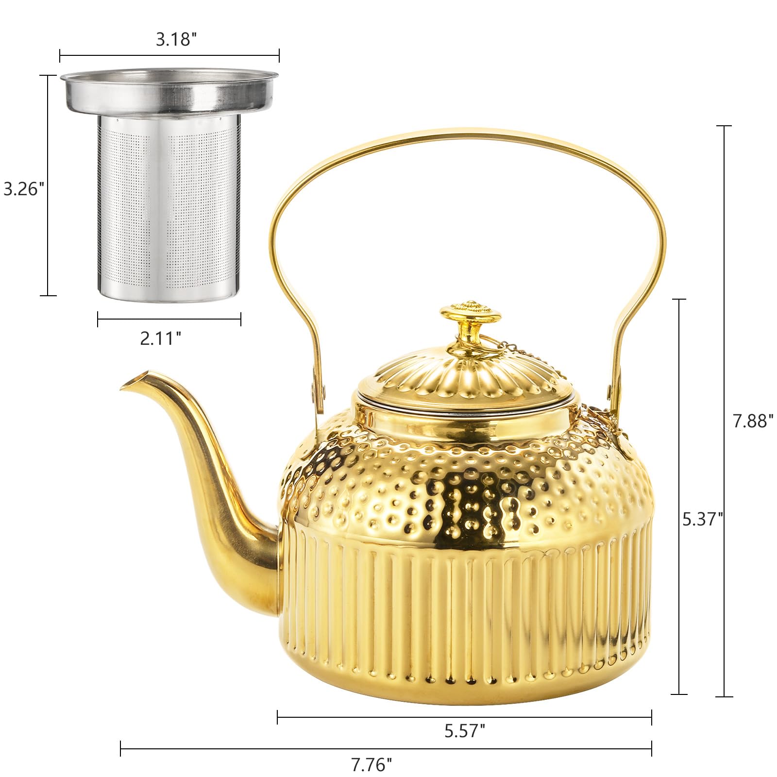 ZENFUN gold-finish lid with flower engraving adds decor and afternoon tea charm.