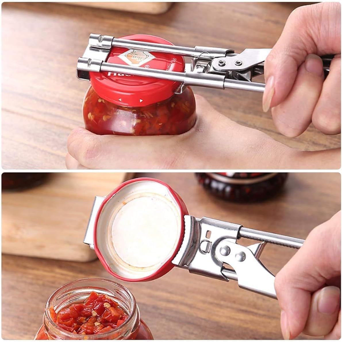 Zengxiaoyun stainless steel can opener showcases smooth lid removal with secure grip.