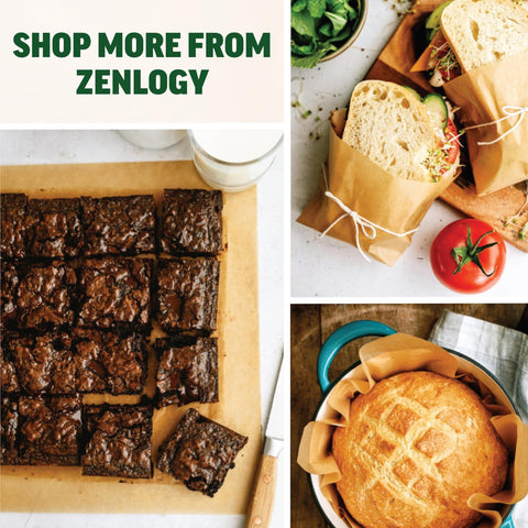 Zenlogy restaurant grade parchment rounds demonstrate versatile bake liners.