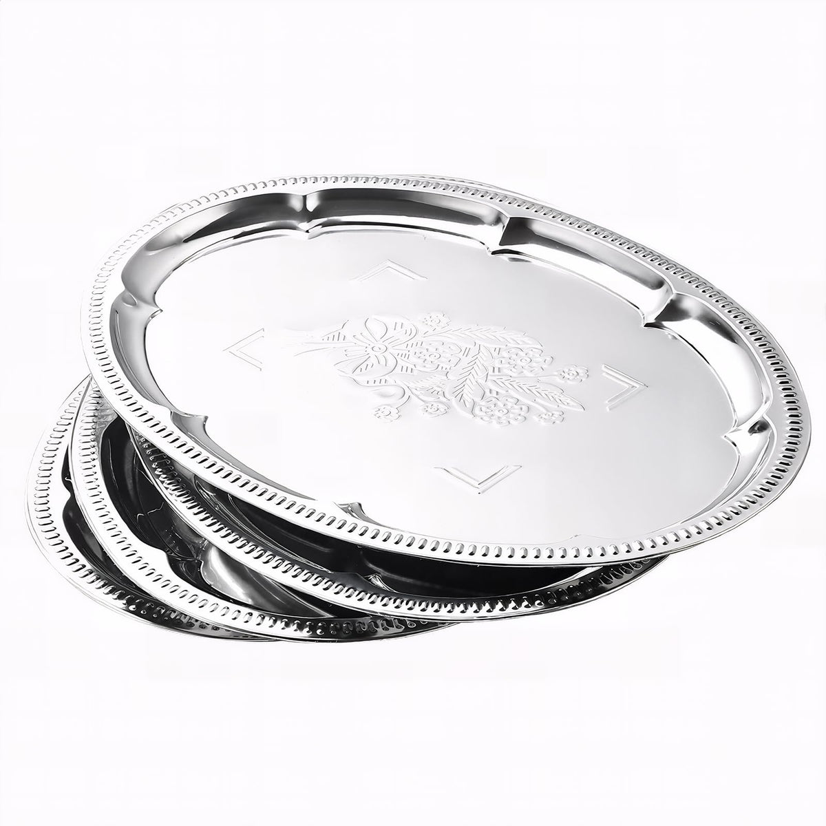 ZENOVLUX oval silver trays in a four pack ready for elegant party service