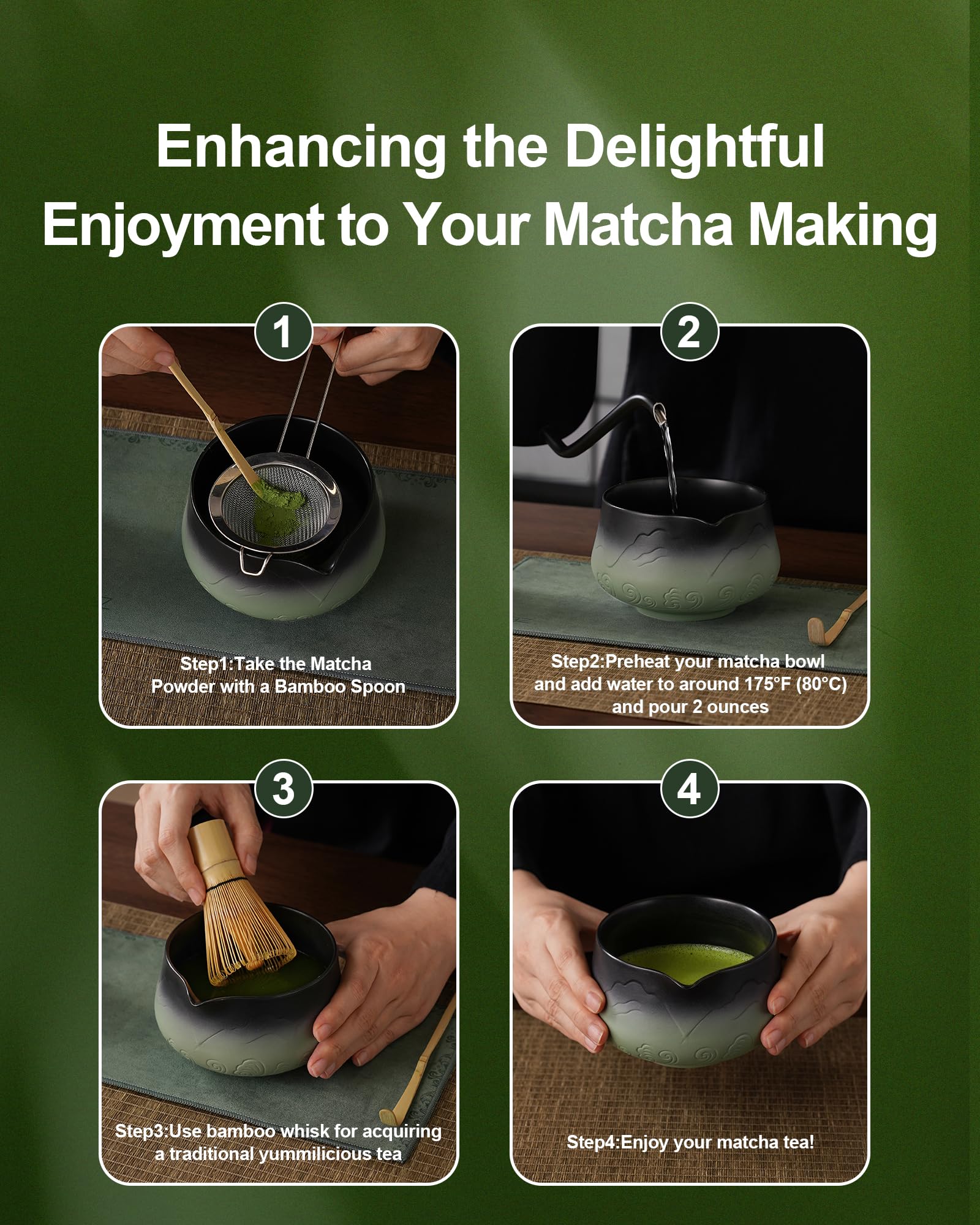 ZENS bamboo whisk with 76 prongs for smooth, creamy foam in matcha