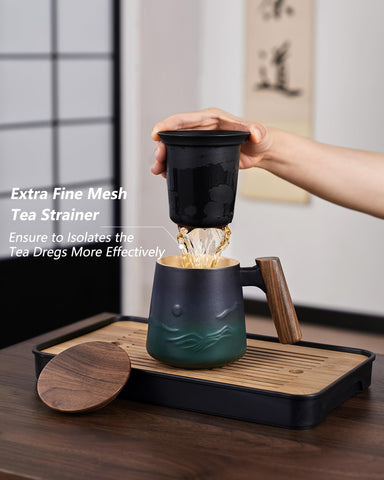 ZENS deep ceramic infuser accommodates larger tea leaves.