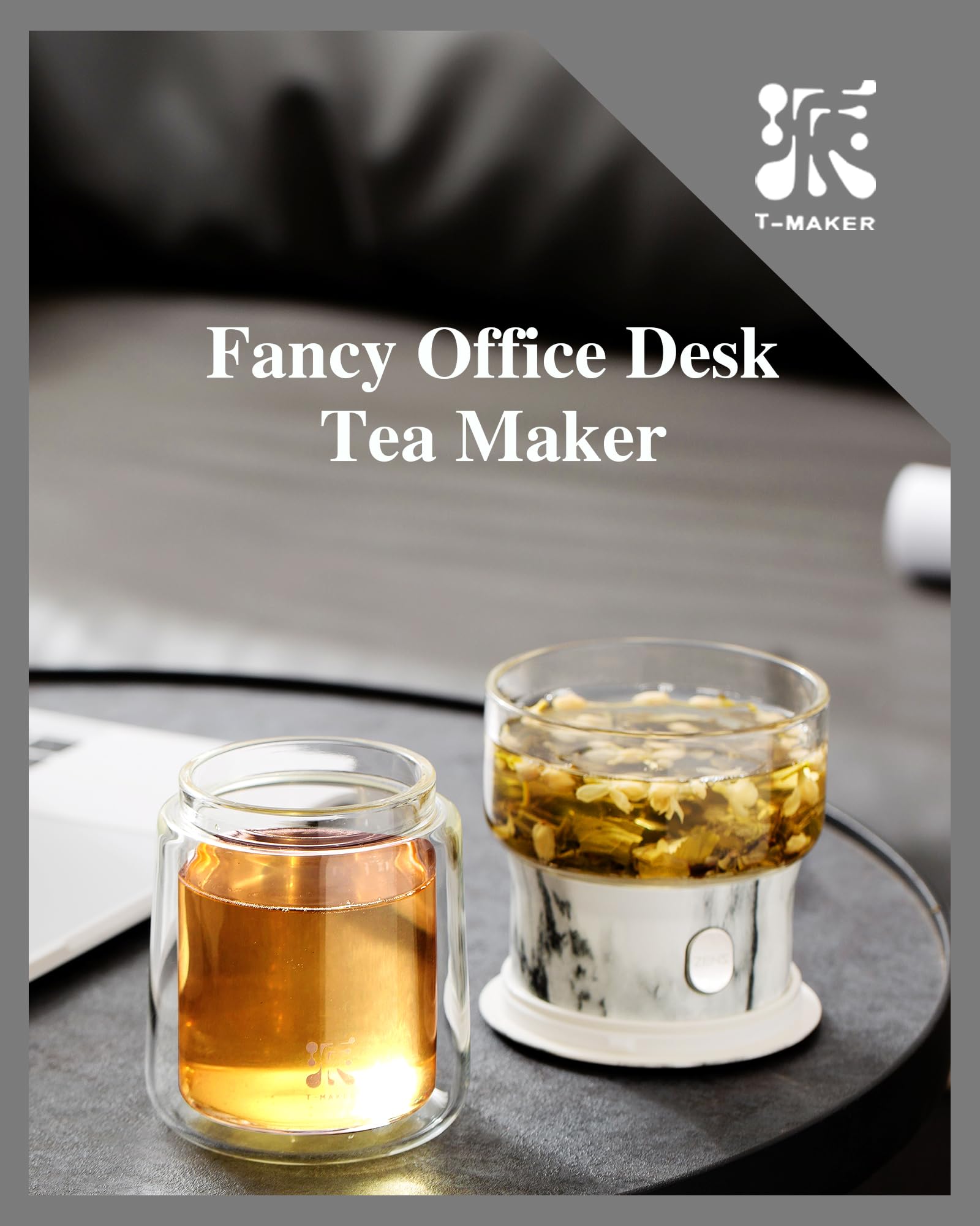 Double-walled, heat‑resistant cup keeps tea hot without burning fingers.
