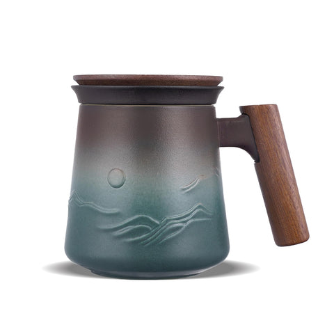 ZENS embossed mountain mug with gradient glaze for soothing tea rituals