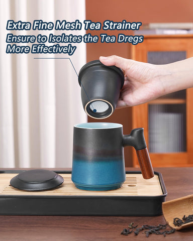 ZENS gradient blue cup interior glossy glaze helps assess tea color.