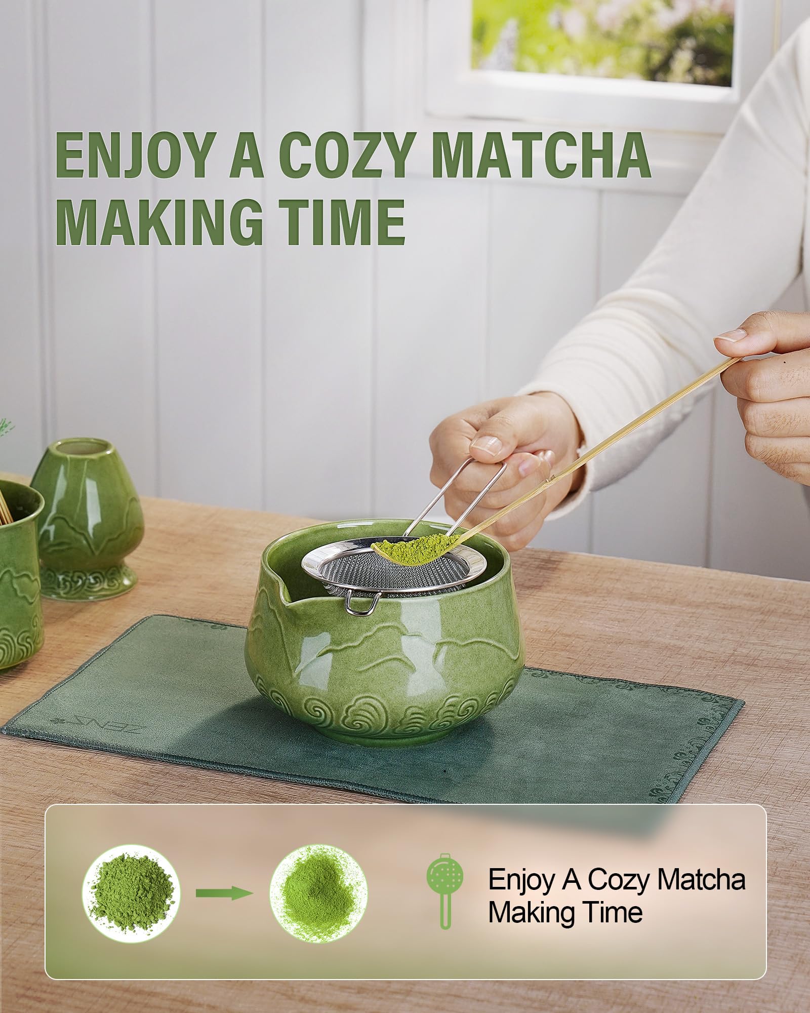 ZENS 7oz matcha cup ideal for sipping and latte-style beverages.