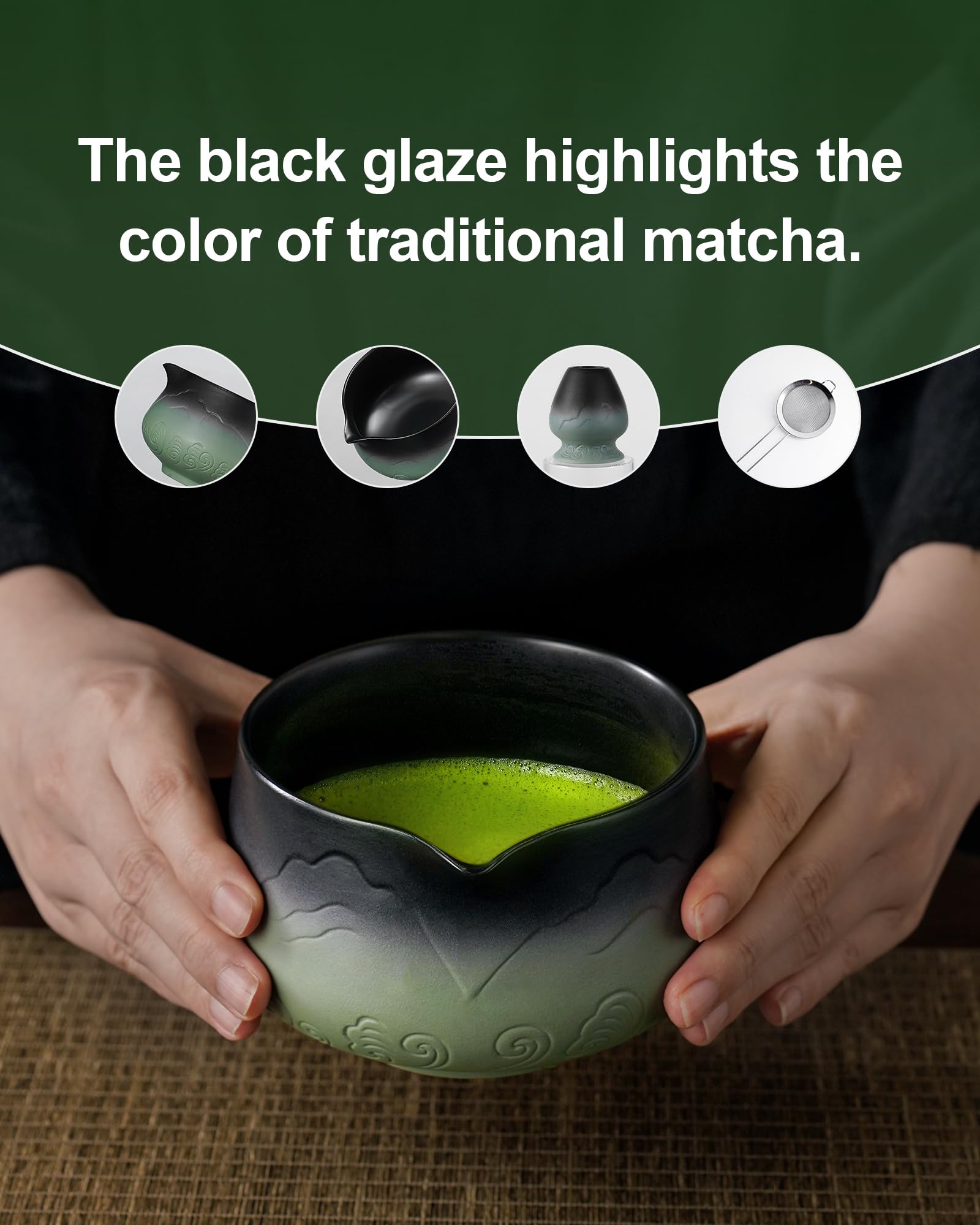 ZENS matcha set in sage-green glaze bowl highlighting color and craftsmanship
